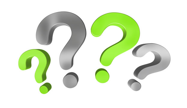 Green and grey question marks 3D rendering