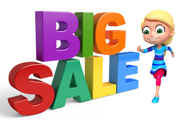 kid girl with Big sale sign