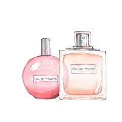 Bottles of perfume. Ink and watercolor sketch 11. Isolated on white background