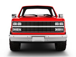 Red pickup truck isolated on white 3d - obrazy, fototapety, plakaty