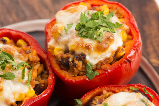 Stuffed peppers with meat, kidney beans and corn