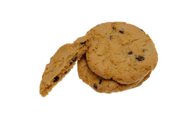 Chocolate chip cookies on white background