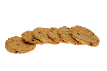 Chocolate chip cookies on white background