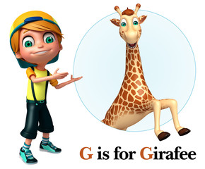 Kid boy pointing Girafee