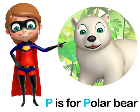 super girl pointing pollar bear