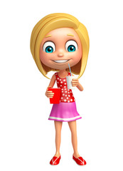 kid girl with soft drink and popcorn