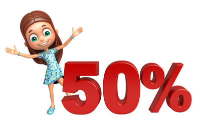kid girl with 50% Sign