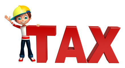 kid boy with tax sign
