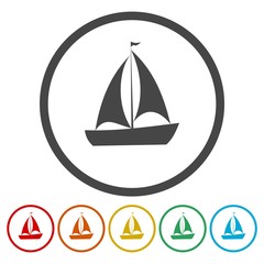 Yacht. Single flat icon on the circle.