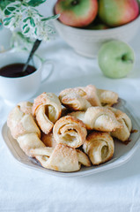 Breakfast with small homemade croissants in rustic style