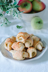 Breakfast with small homemade croissants in rustic style