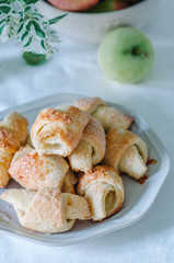 Breakfast with small homemade croissants in rustic style