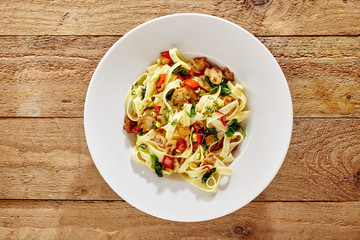 Italian fettuccine pasta with mushrooms