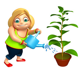 kid girl with Plant &  watering can