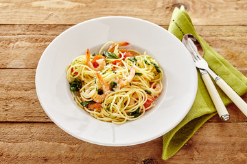 Tasty spaghetti seafood appetizer