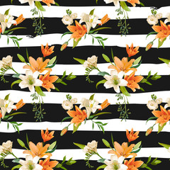 Vintage Spring Flowers Background - Seamless Floral Lily Pattern