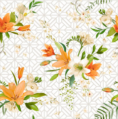 Vintage Spring Flowers Backgrounds - Seamless Floral Lily Pattern
