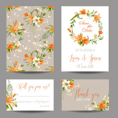 Vintage Spring Flowers Backgrounds - Seamless Floral Lily Pattern