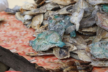 Poissons tropicaux séchés sur le marché