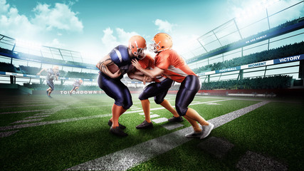 Professional american football player in action on stadium