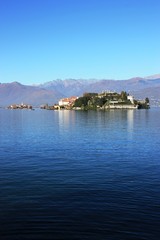 Naklejka premium View to Borromean Islands at Lake Maggiore from Stresa, Piedmont Italy