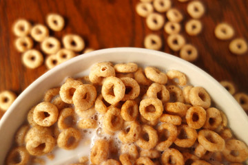 Cheerios - Bowl with cheerios whole grain cereals. 