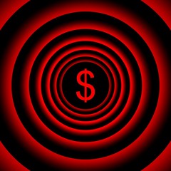 Falling dollar sign surrounded by red blurred circles - visual illusion.