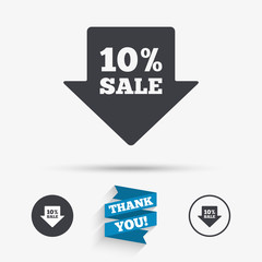 10 percent sale arrow tag sign icon.