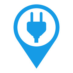 Obraz premium Icono plano localizacion enchufe azul