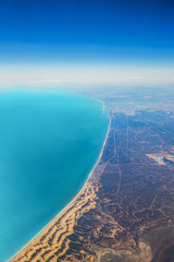 Airplane view to Spain coastline and Atlantic ocean.