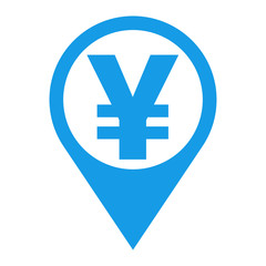 Icono plano localizacion símbolo yen azul