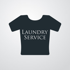 Icono plano texto Laundry Service en camiseta en fondo degradado