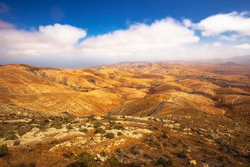 Beautiful view to vulcanic landscape of Fuerteventura  Island from Morro Velosa view point near Betancuria village.