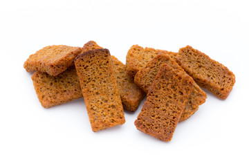 Bread croutons isolated on a white background.