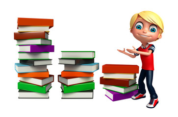 kid boy with book stack