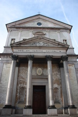 Chiesa San Vittore in Intra Verbania under blue sky, Piedmont Italy 