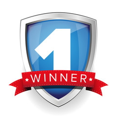 Winner shield with red ribbon