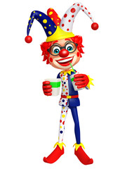 Naklejka premium Clown with Soft drink and Popcorn