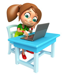 kid girl with Table chair and Laptop