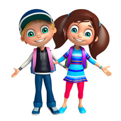 Kid boy and Kid girl with School bag