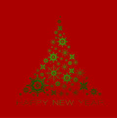 Christmas tree made of snowflakes on a white background. New Year card