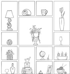 Hand drawn book shelves seamless pattern background black white outline