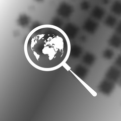 Analyzing the world. Magnifier glass with globe