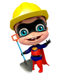 cute superbaby with Worker hat and Digging shovel