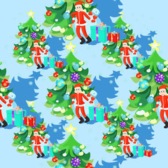 seamless pattern of Santa Claus and fishbone in New Year's balls