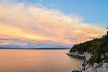 Fototapeta premium Tranquil coastal landscape in Croatia, Adriatic Sea. Europe. Exotic scenery at sunrise