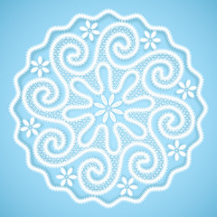 Lace napkin with round ornate center, vintage background in Russian style