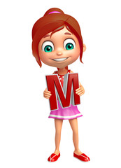kid girl with M alphabate