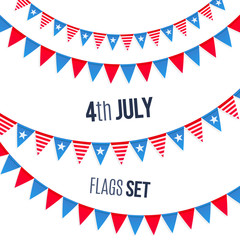 Obraz premium Fourth July USA Independence day vector triangular flags ropes set