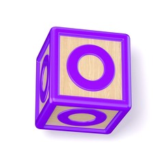 Letter O wooden alphabet blocks font rotated. 3D